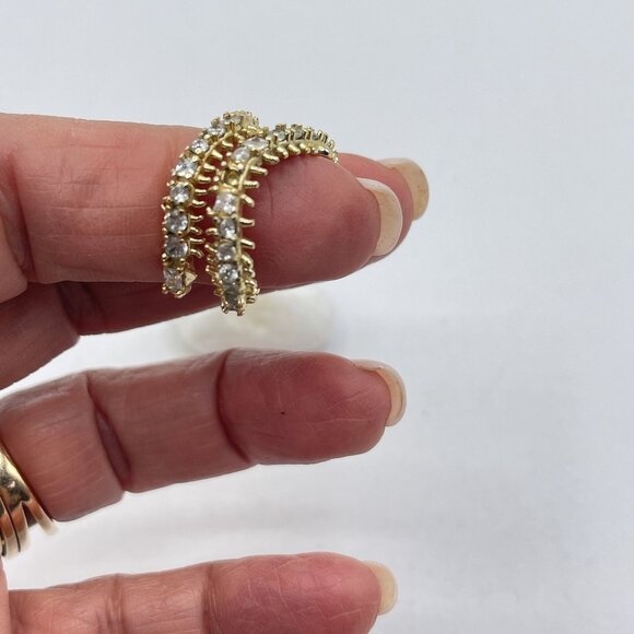 Gold-Tone Kendra Scott Double Hoop Crystal Ring 7 - Picture 7 of 7